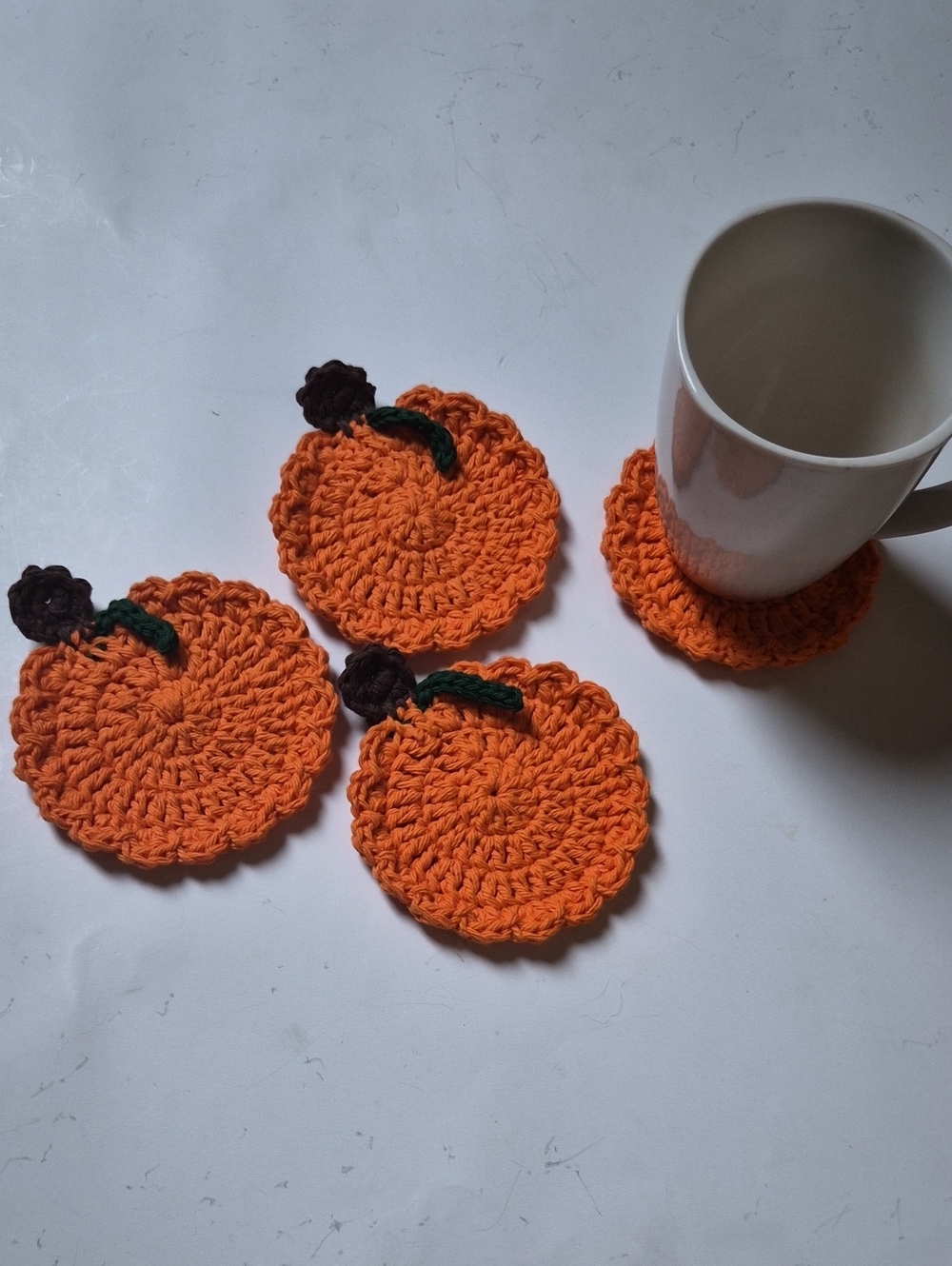 Ecofriendly Cotton Fall Pumpkin Coaster Set of 4-Handmade Crocheted